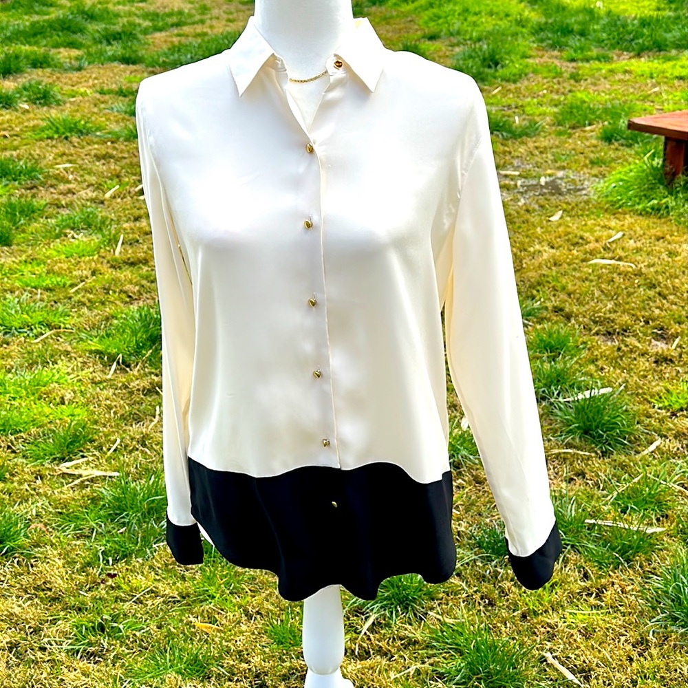 Ann Taylor long, black and cream shirt-blouse, size S